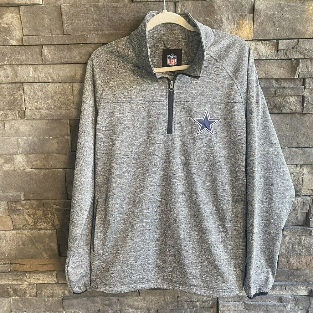 NFL Authentic 1/4 Zip Shirt Swearshirt Dallas Cowboys Unisex Medium Pockets Gray